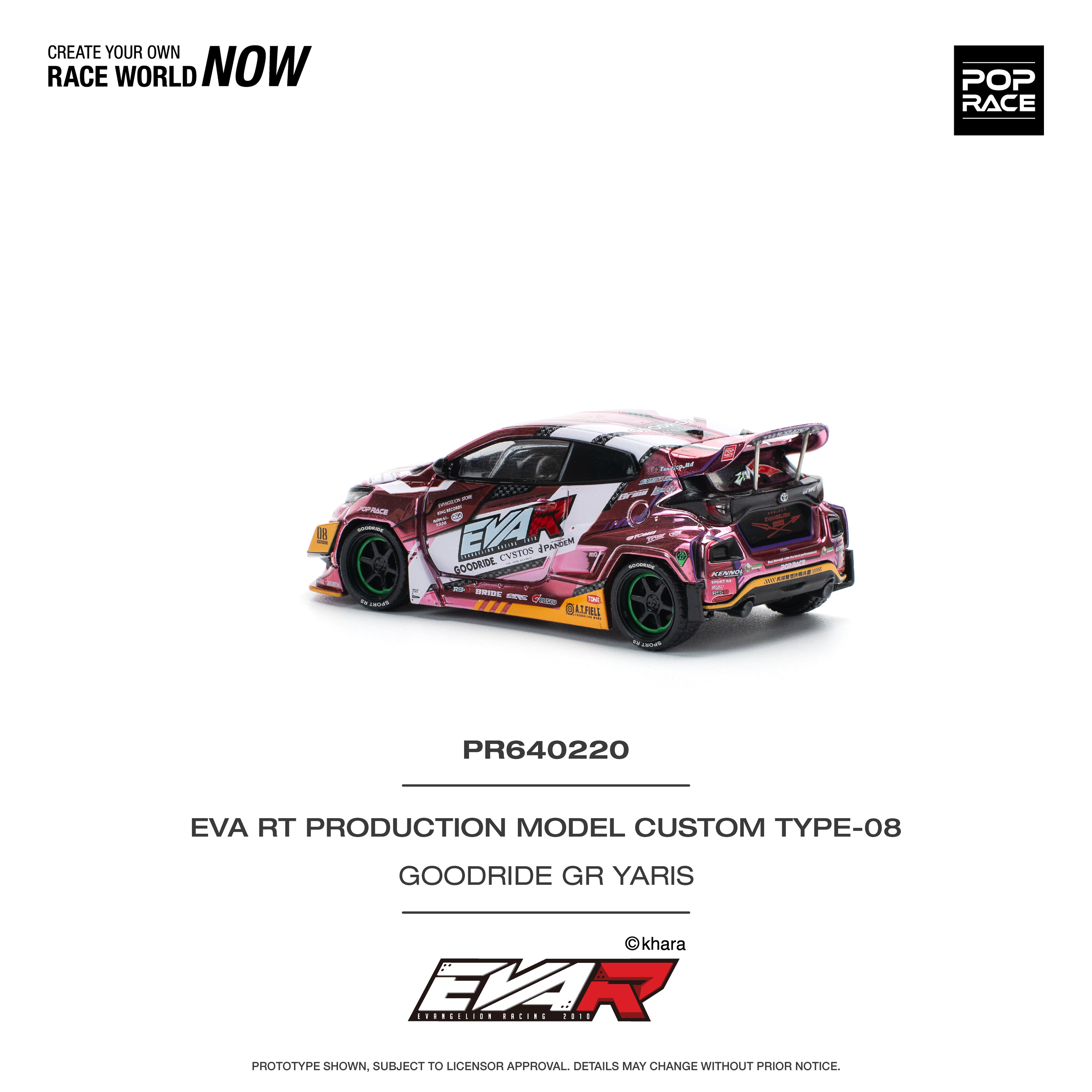 Pop Race 1/64 EVA RT Production Model Custom Type-08 Goodride GR Yaris Pink PR640220 Diecast Scale Model