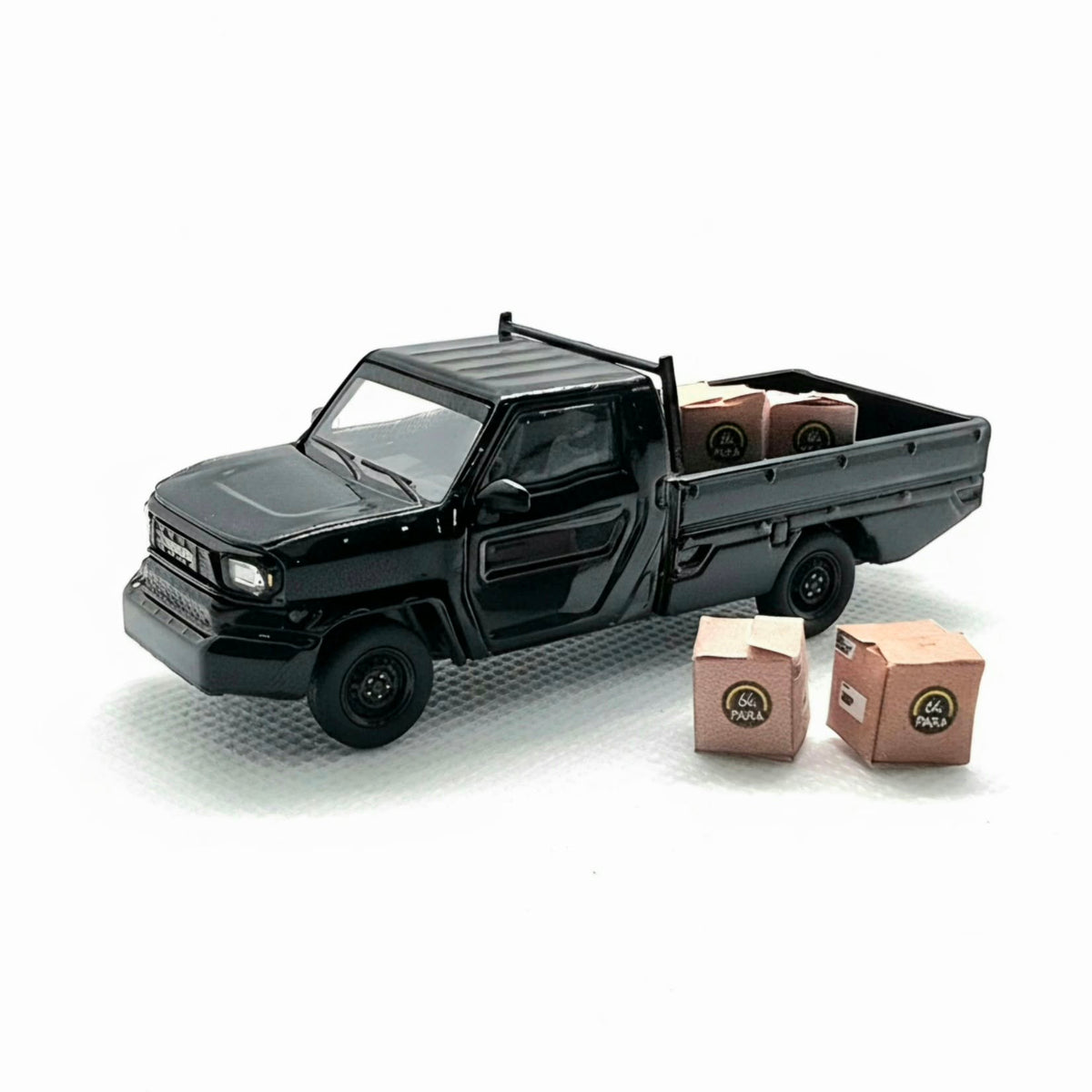 Para64 1/64 2025 Toyota Hilux Champ Tamaraw Black with Steelies LHD PB55702-S Diecast Scale Model Car