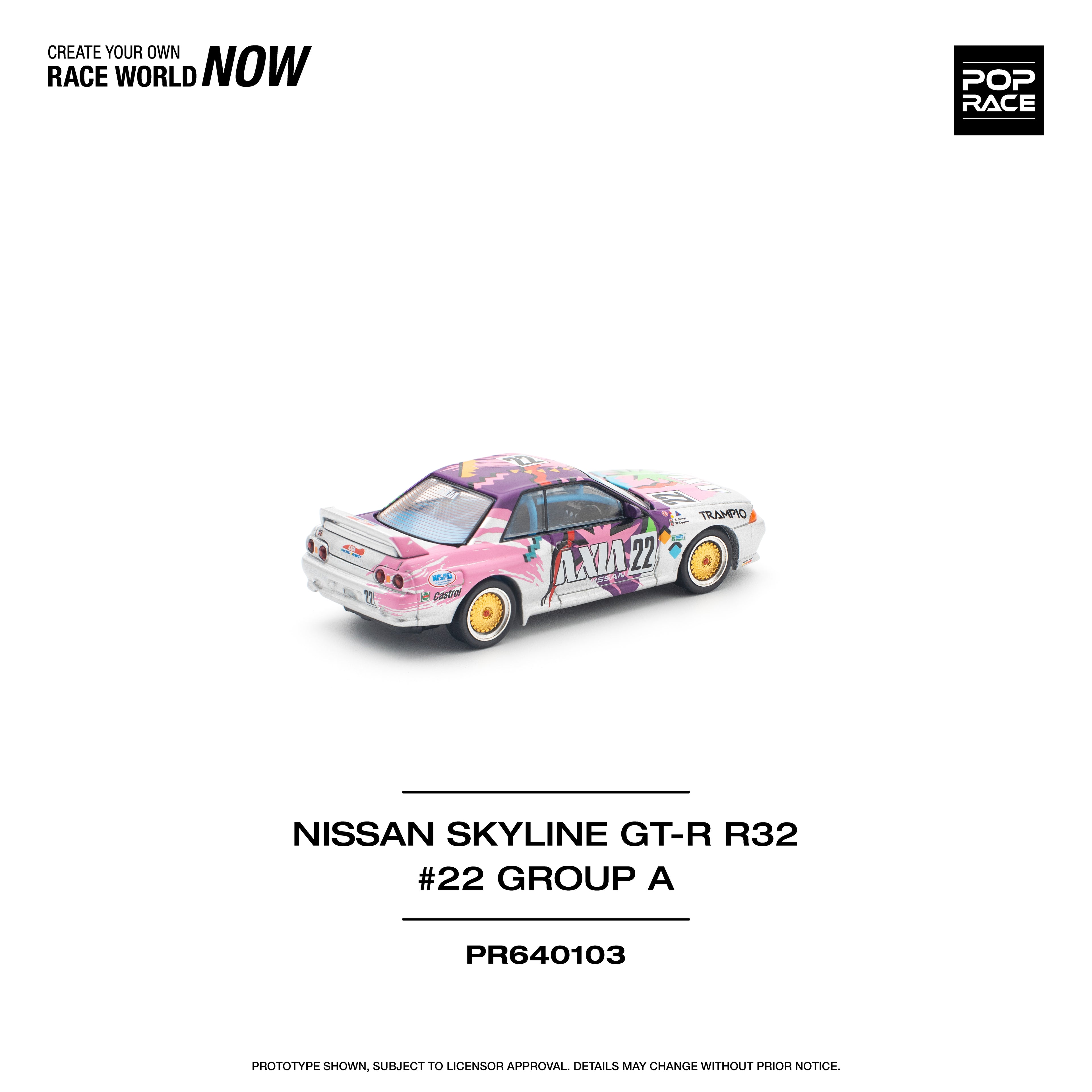 Pop Race 1/64 Nissan Skyline GT-R R32 #22 Group A PR640103 Diecast Scale Model