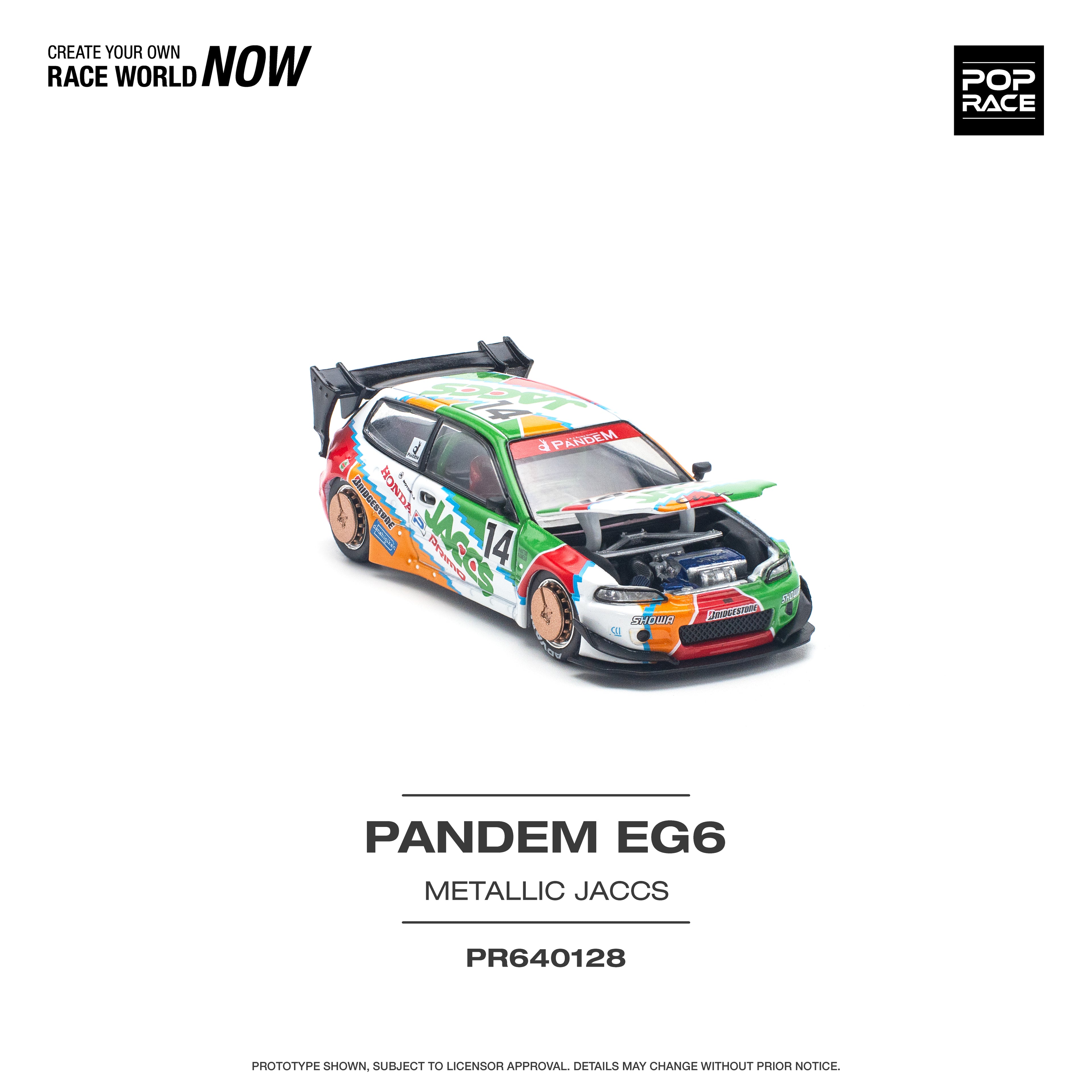 Pop Race 1/64 PANDEM CIVIC EG6 v1.5 JACCS PR640128 Diecast Scale Model