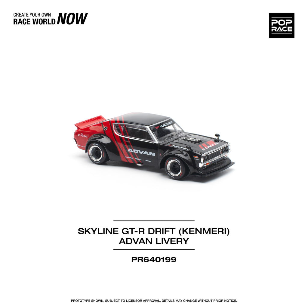Pop Race 1/64 Skyline GT-R Drift (KENMERI) Advan Live PR640199 Diecast Scale Model