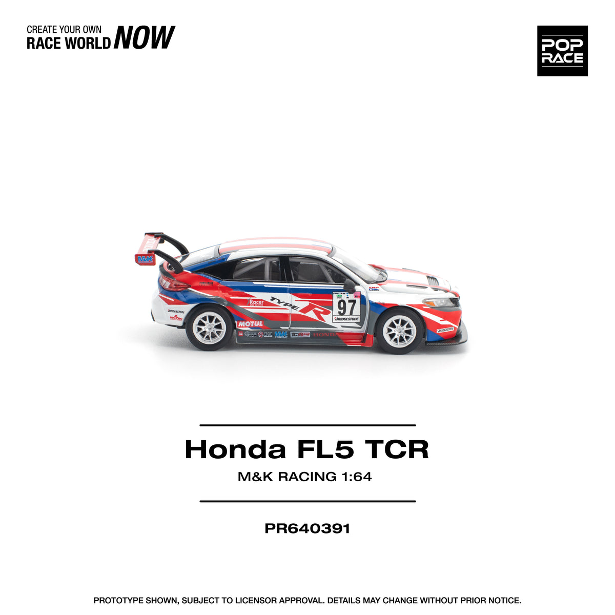 Pop Race 1/64 Honda Civic Type-R FL5 TCR M&K Racing PR640391 Diecast Scale Model