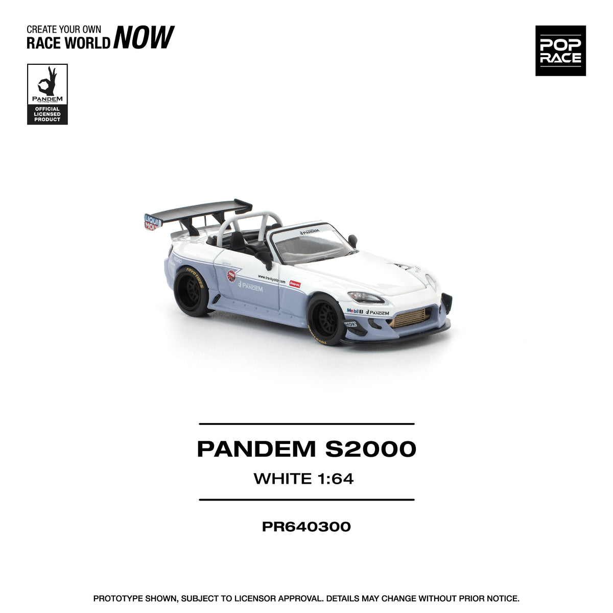 Pop Race 1/64 Honda S2000 Pandem White PR640300 Diecast Scale Model