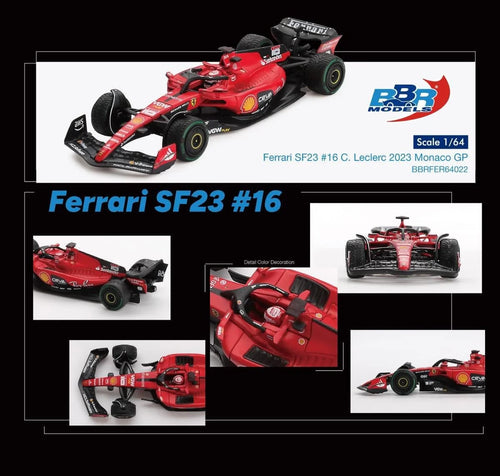 BBR Models 1/64 Ferrari SF23 16 Leclerc 2023 Monaco GP BBRFER64022 Diecast Scale Model Car
