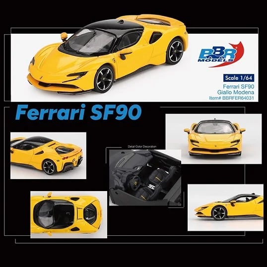 BBR Models 1/64 Ferrari SF90 Stradale Giallo Modena BBRFER64031 Diecast Scale Model