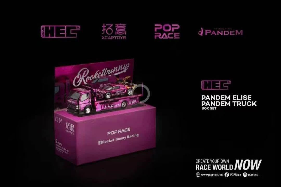 [PRE ORDER] Pop Race 1/64 PANDEM Elise and Truck Pink Box Set HEC 2026 Exclusive HECPANDEM Diecast Scale Model