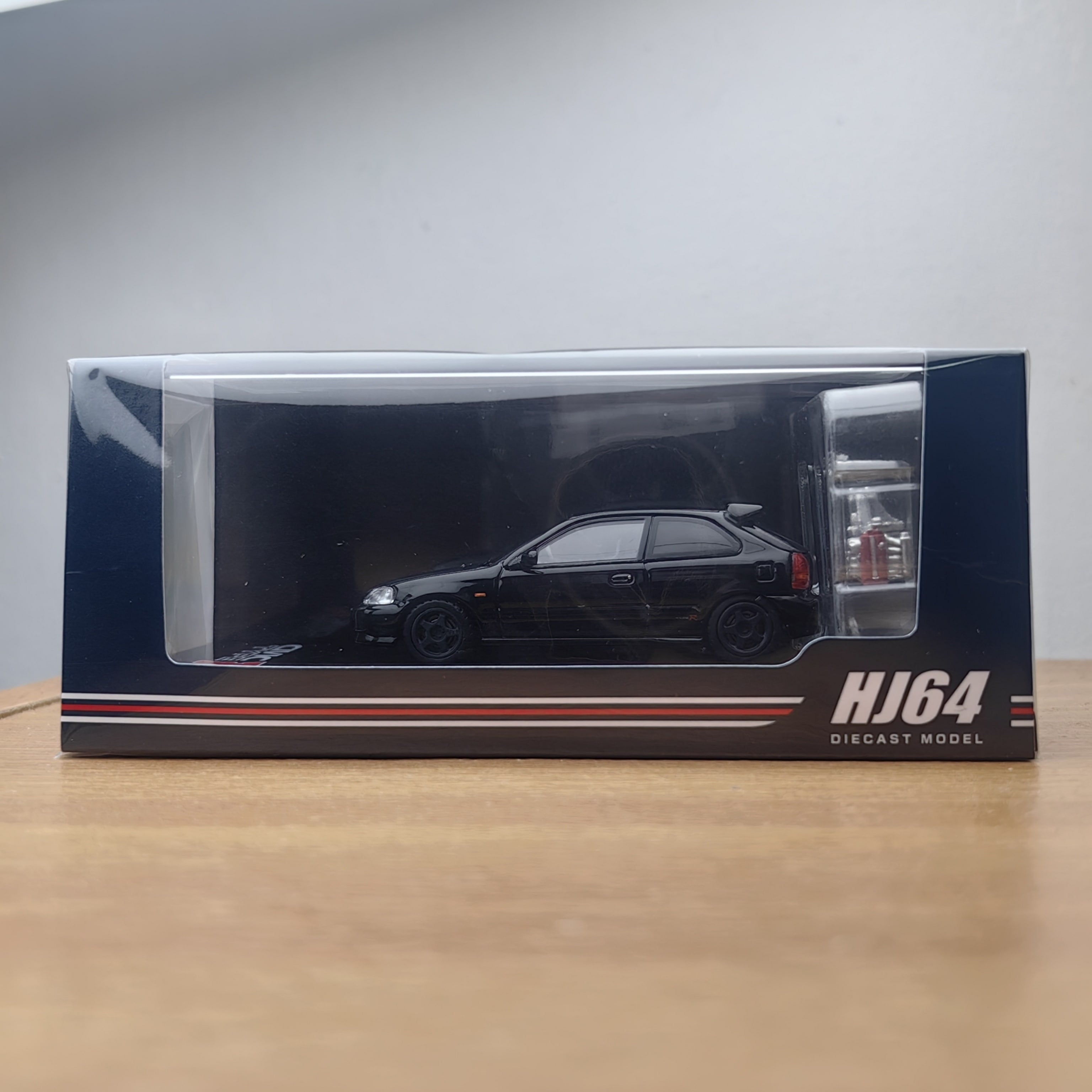 1/64 HOBBY JAPAN Honda Civic Type R (EK9) 1997 Starlight Black Pearl W/ Engine Display Model Diecast Scale Model