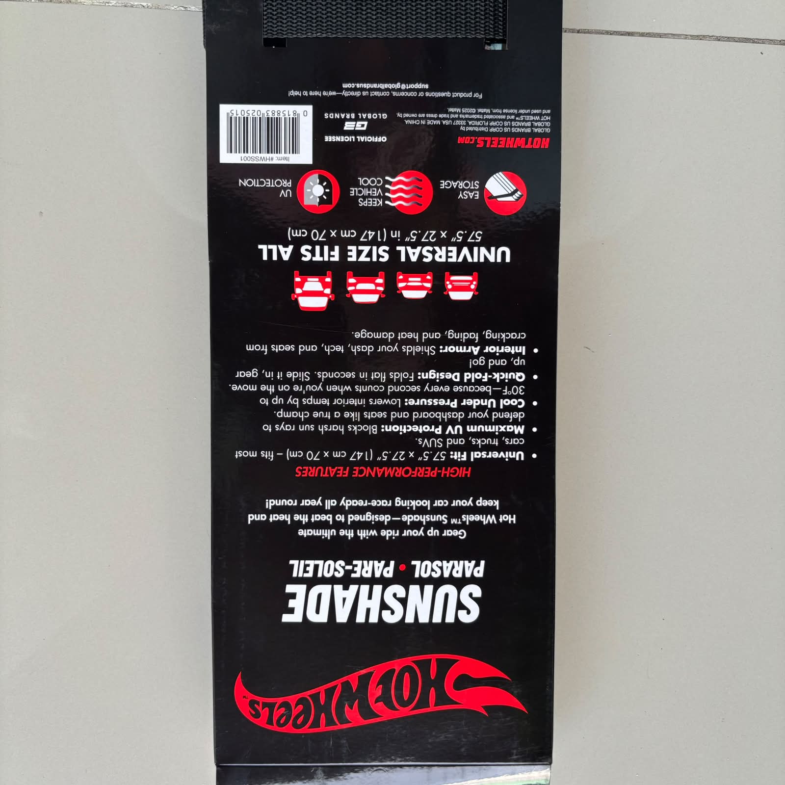 Hot Wheels Sunshade Universal Size 001 Black HWSS001