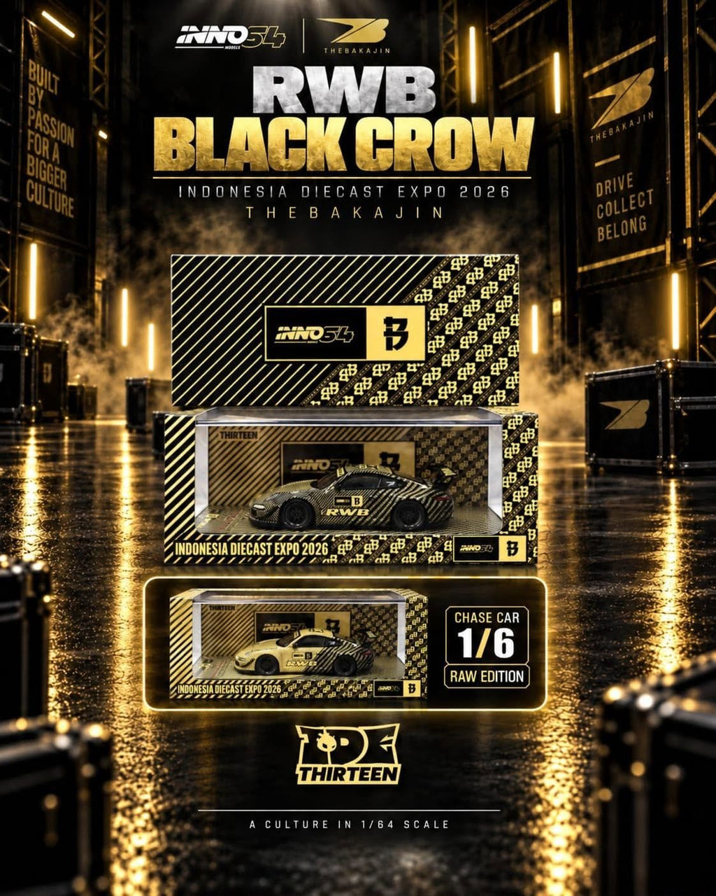 Inno64 1/64  INNO64 x Black Crow Customs x The Bakajin Batik RWB 997 2026 Indonesia Diecast Expo IDE IN64-997-IDE26 Diecast Model Car