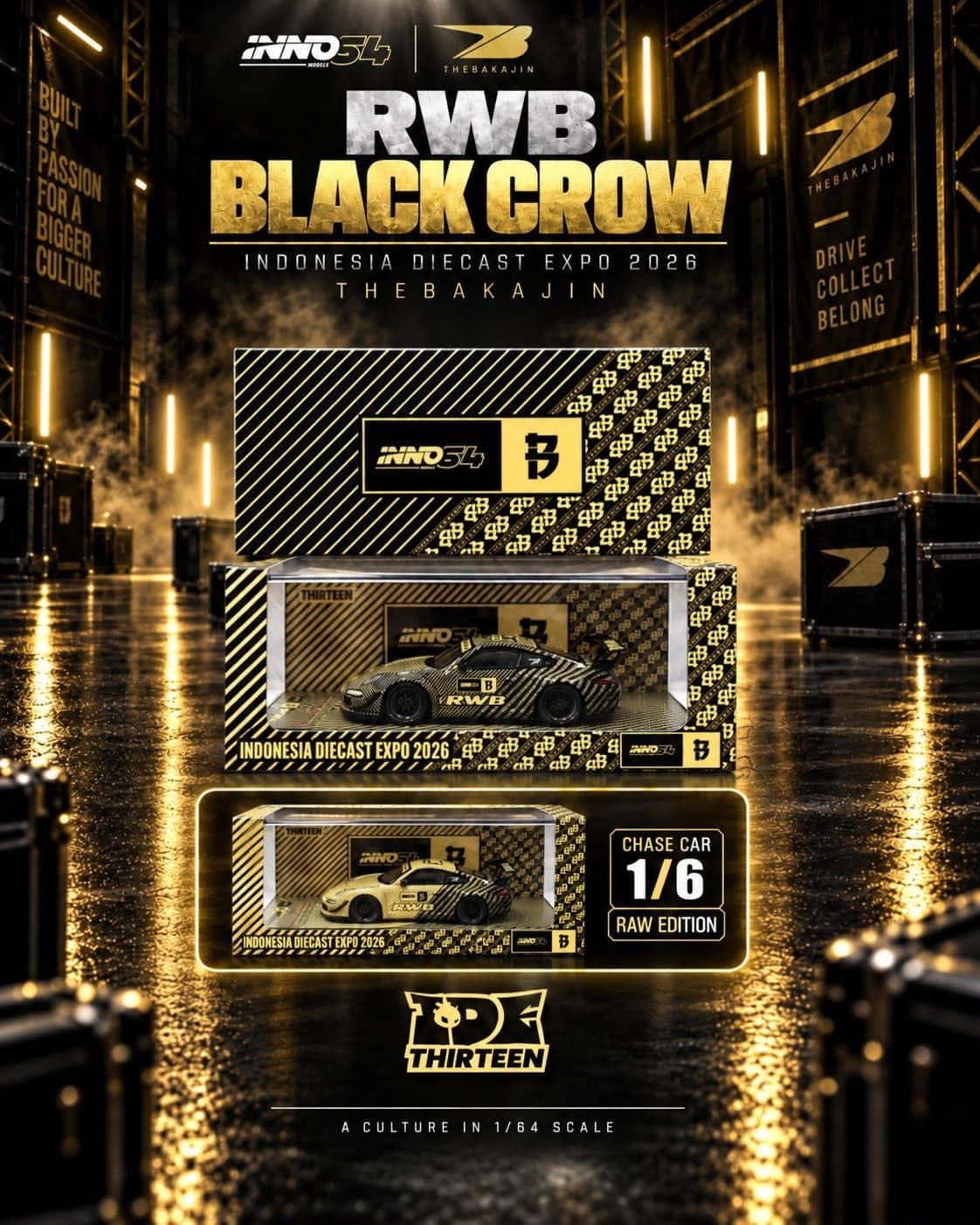 Inno64 1/64  INNO64 x Black Crow Customs x The Bakajin Batik RWB 997 2026 Indonesia Diecast Expo IDE IN64-997-IDE26 Diecast Model Car