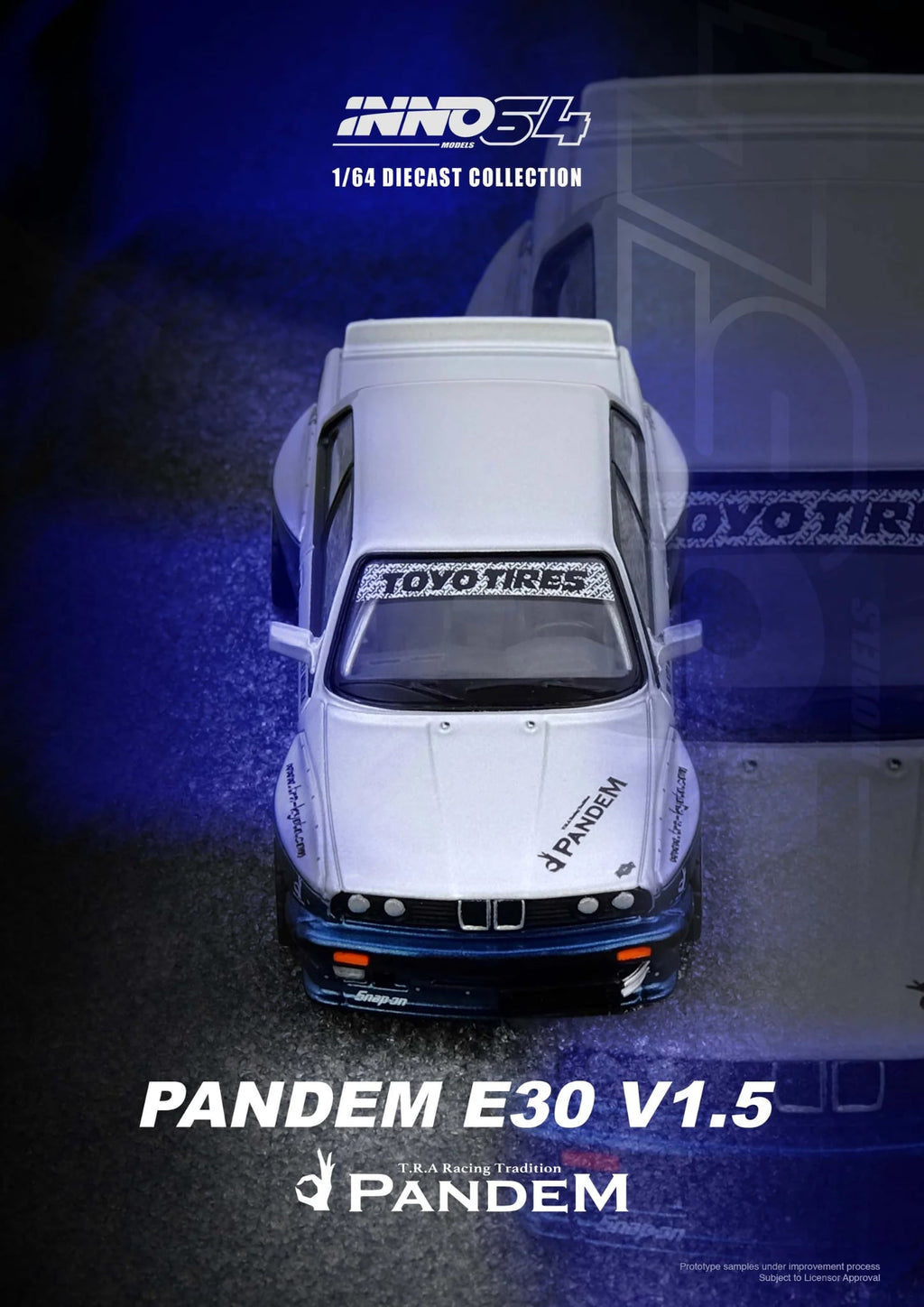 Inno64 1/64 BMW PANDEM E30 M3 Silver/Blue IN64-E30P-SILBLU Diecast Scale Model
