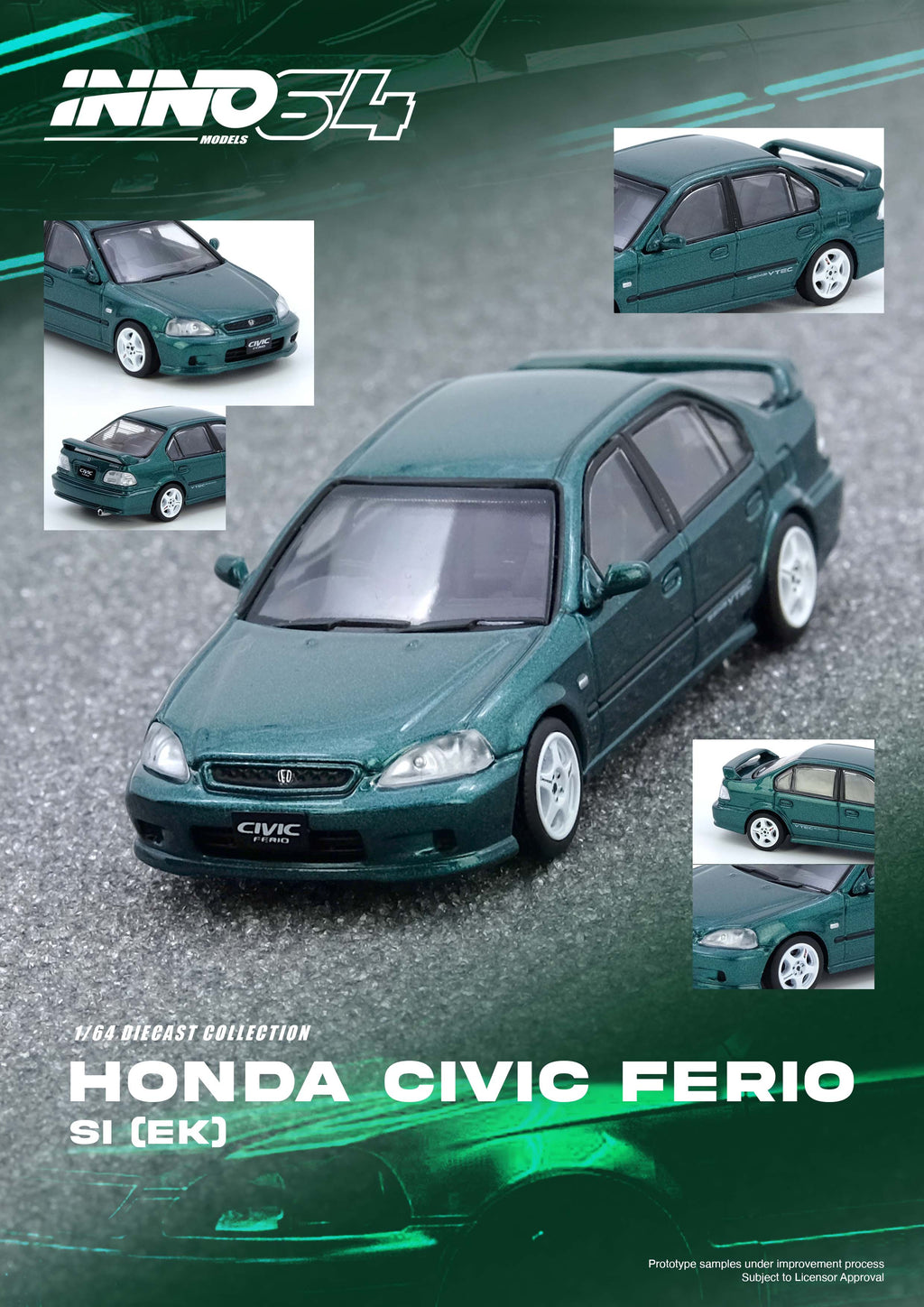 Inno64 1/64 HONDA CIVIC Ferio Si (EK) Green IN64-EKS-GREEN Diecast Scale Model