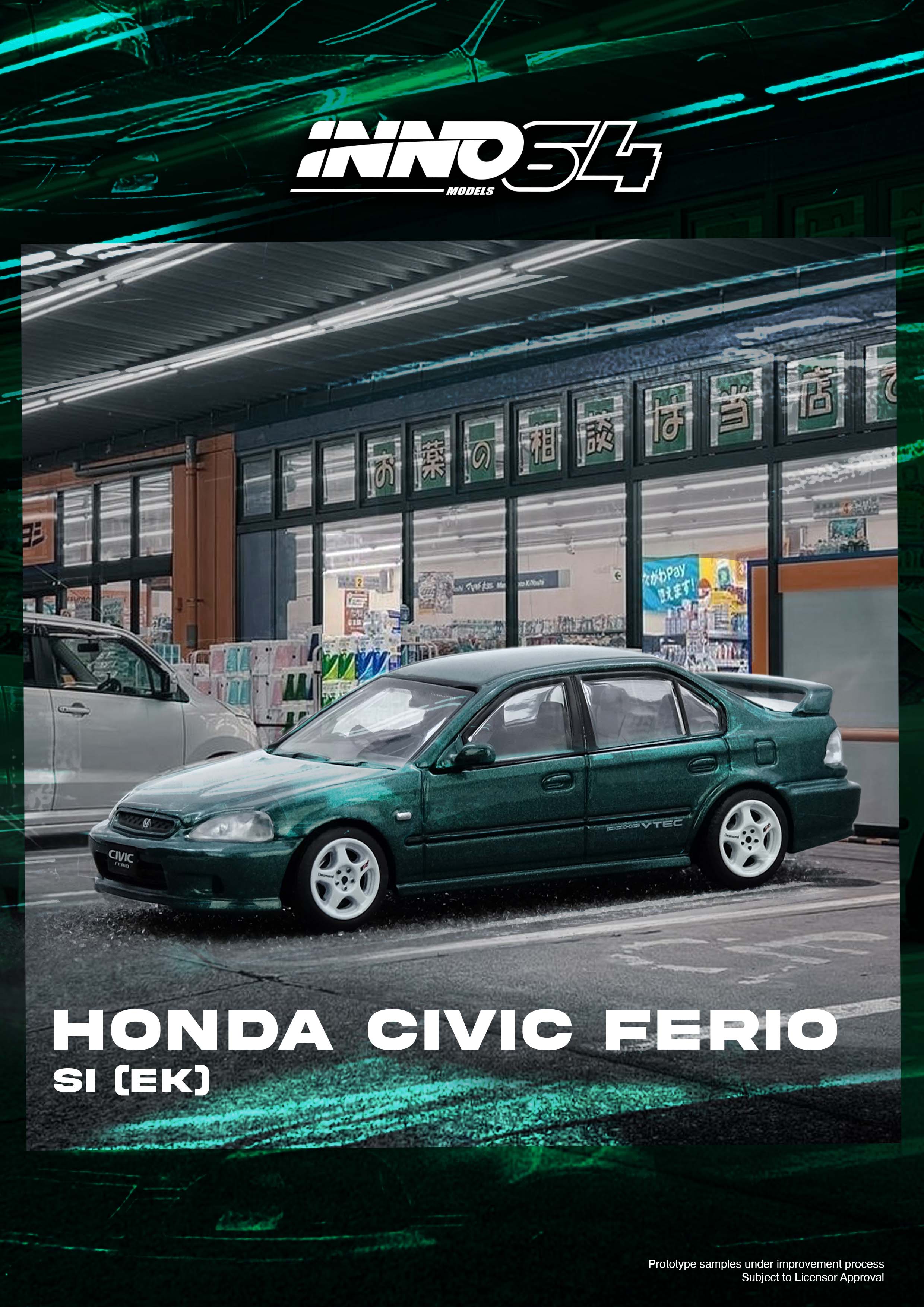 Inno64 1/64 HONDA CIVIC Ferio Si (EK) Green IN64-EKS-GREEN Diecast Scale Model