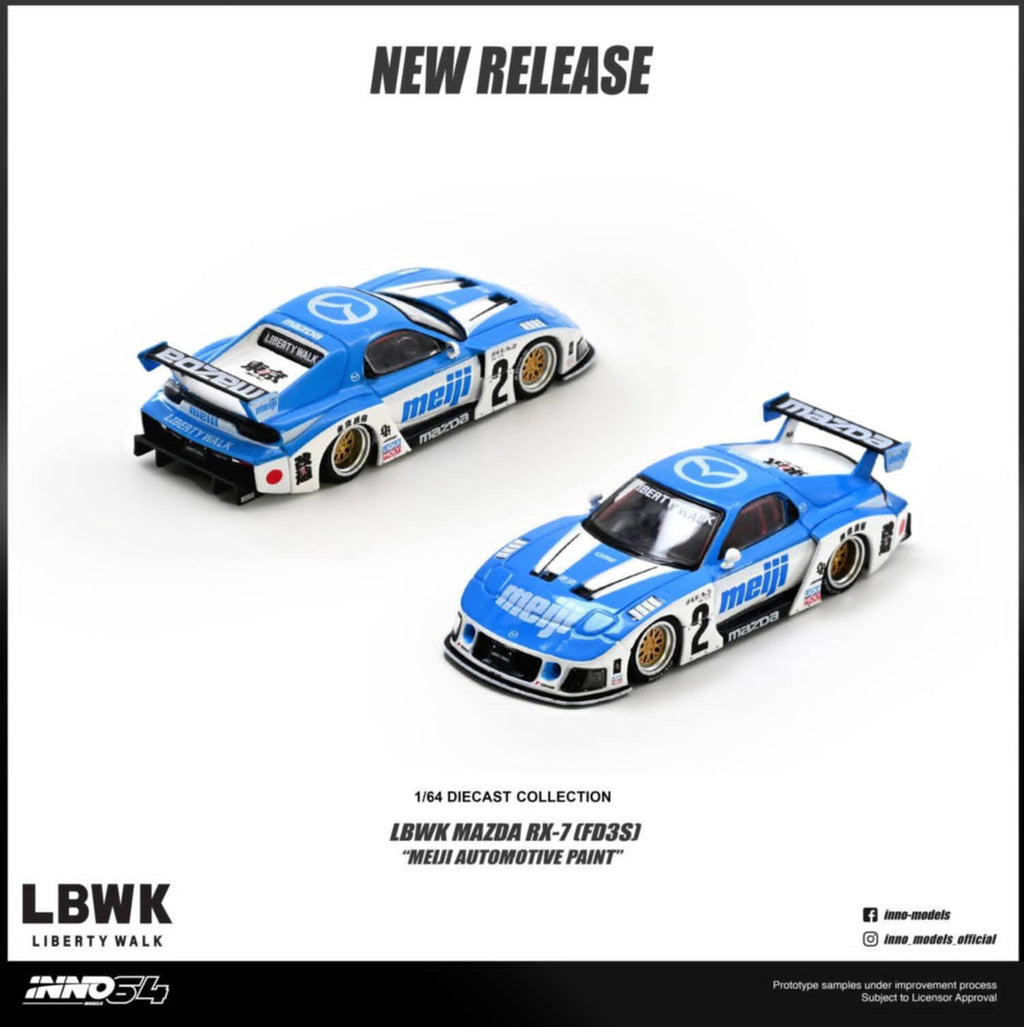 [PRE ORDER] Inno64 1/64 MAZDA RX7 (FD3S) LB-SUPER SILHOUETTE ""MEIJI"" (Chance of Chase) IN64-LBWKRX7-10 Diecast Scale Model