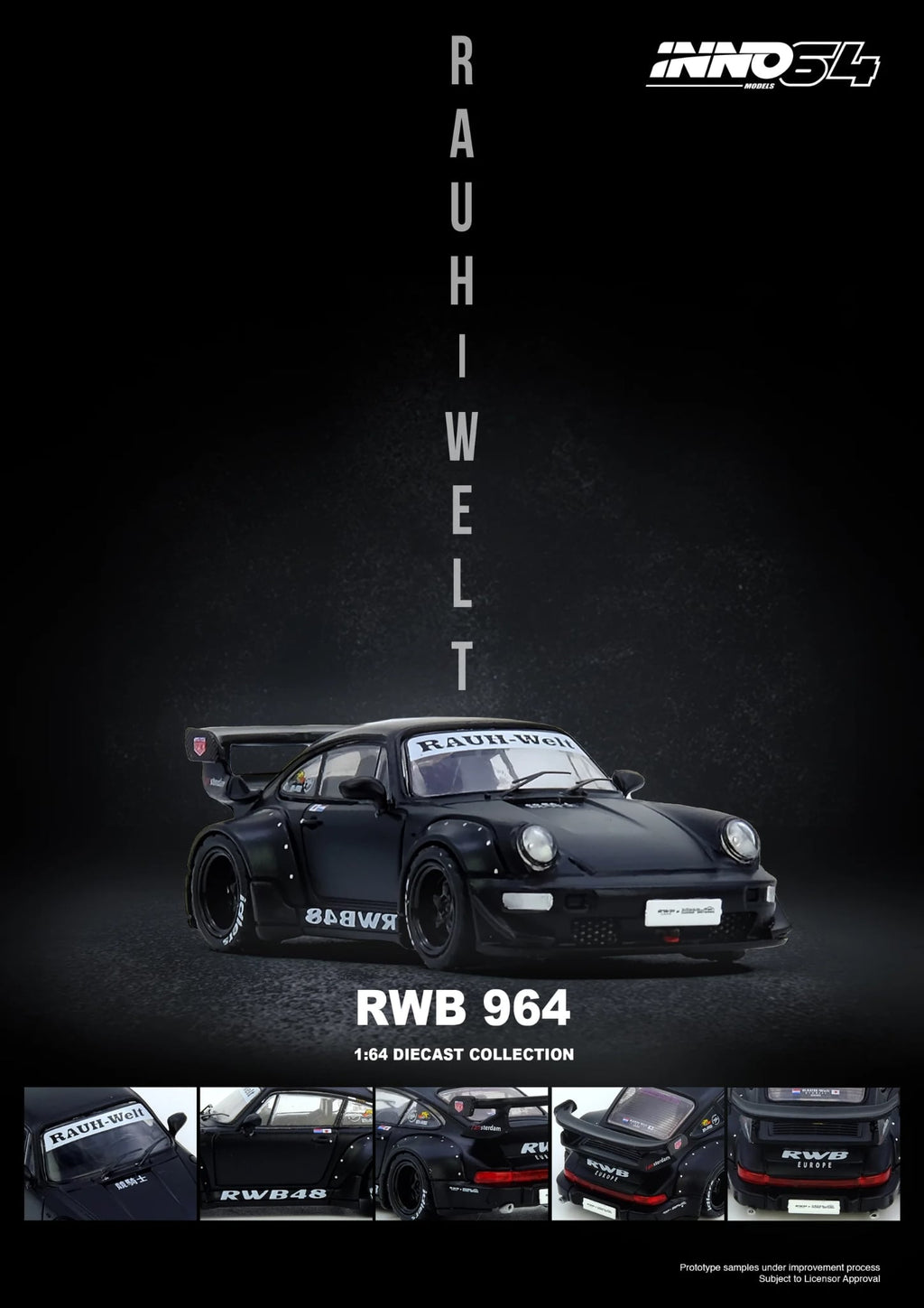 Inno64 1/64 RWB 964 Black Matte IN64-RWB964-BM Diecast Scale Model