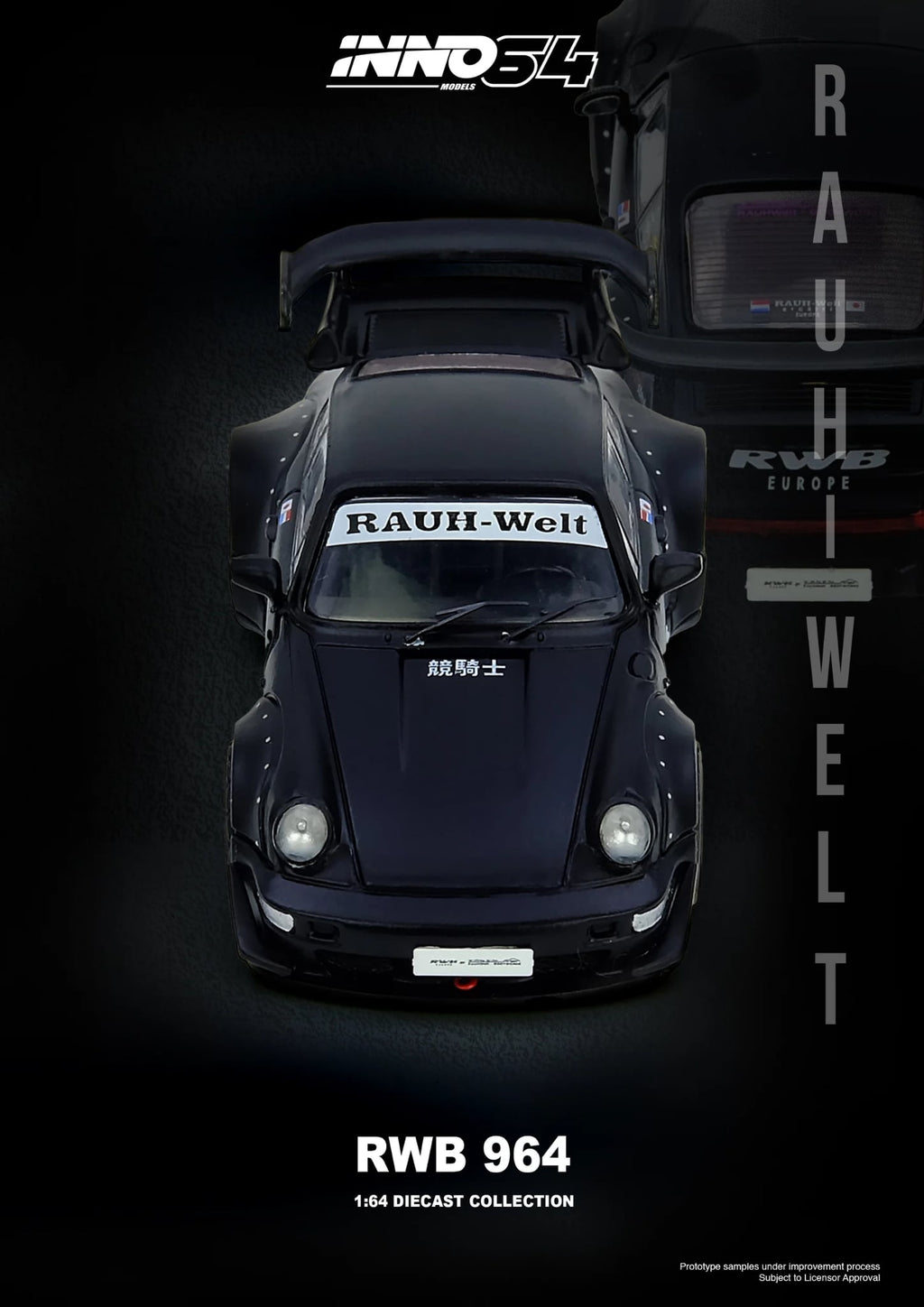 Inno64 1/64 RWB 964 Black Matte IN64-RWB964-BM Diecast Scale Model