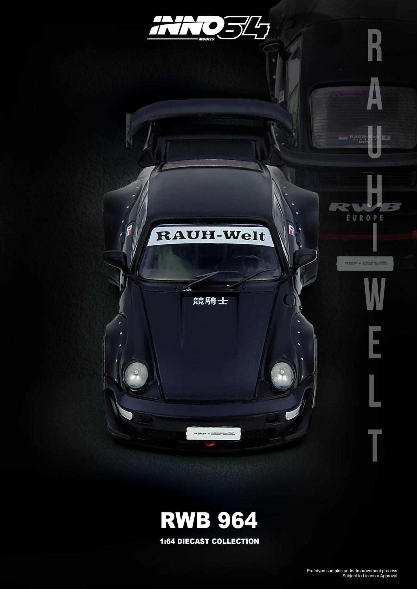 Inno64 1/64 RWB 964 Black Matte IN64-RWB964-BM Diecast Scale Model