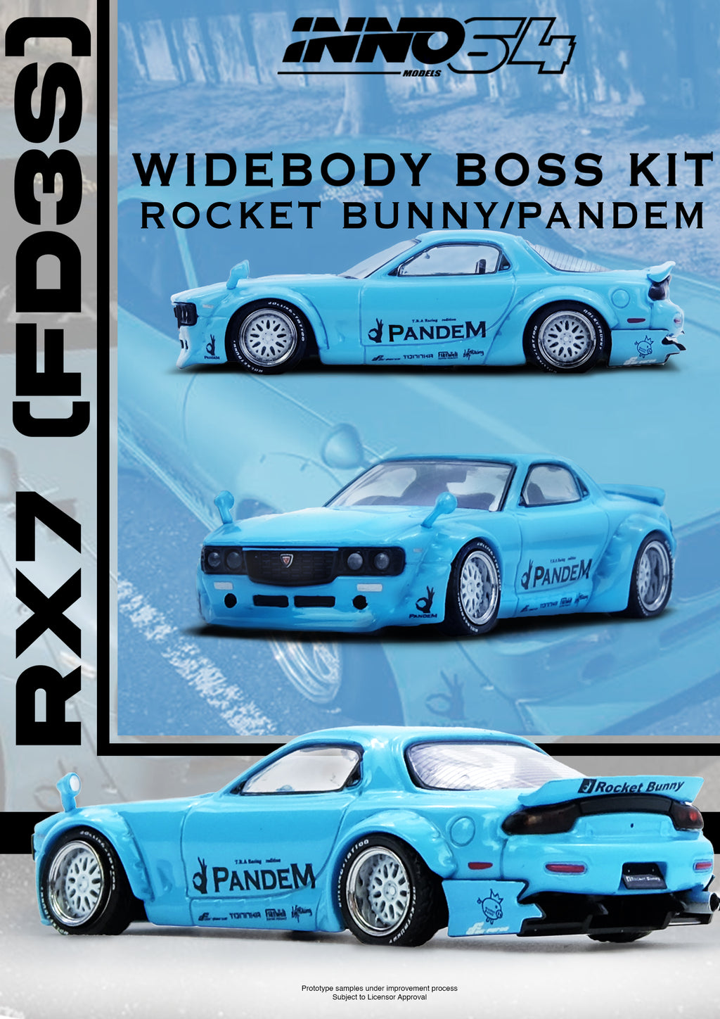 Inno64 1/64 PANDEM ROCKET BUNNY RX7 (FD3S) Tiffany Blue IN64-RX7FDP-TIFBLU Diecast Scale Model