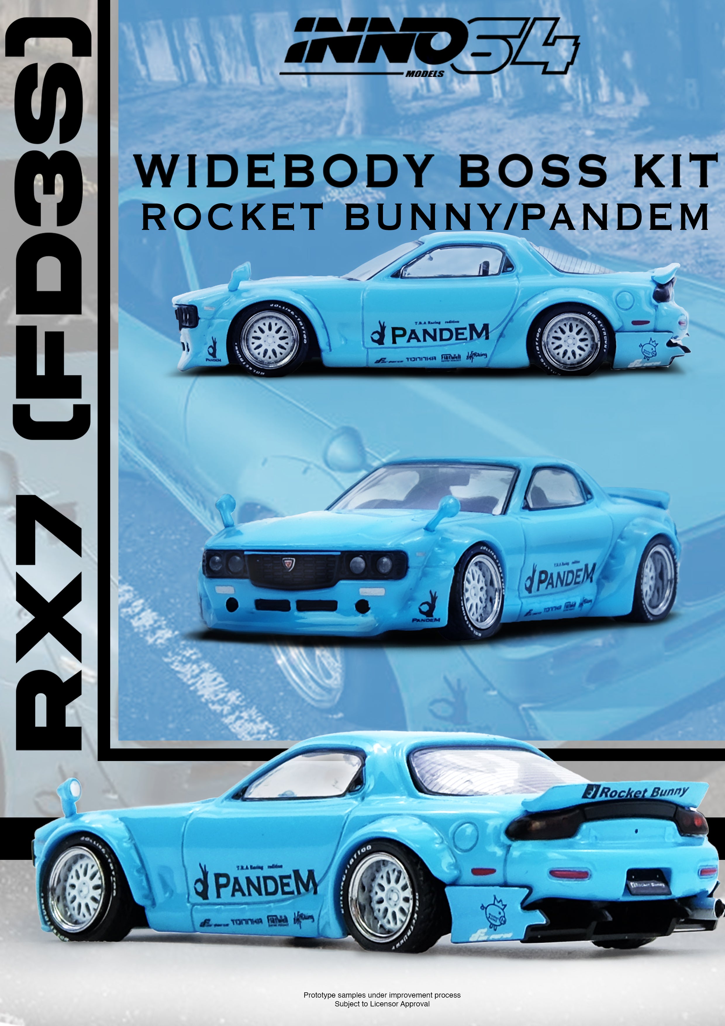 Inno64 1/64 PANDEM ROCKET BUNNY RX7 (FD3S) Tiffany Blue IN64-RX7FDP-TIFBLU Diecast Scale Model