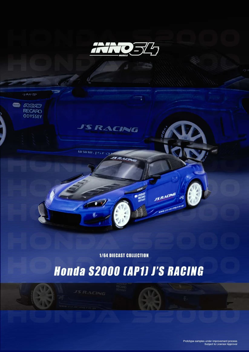 Inno64 1/64 Honda S2000 J'S RACING Blue IN64-S2000JS-BLUE Diecast Scale Model