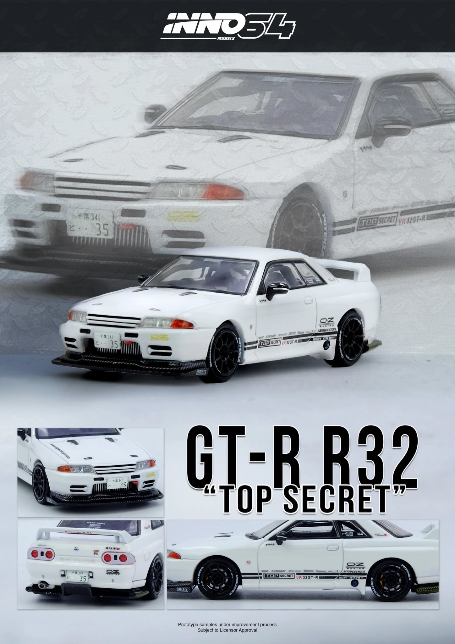 Inno64 1/64 Nissan TOP SECRET VR32 GT-R White IN64-VR32TS-WHITE Diecast Scale Model