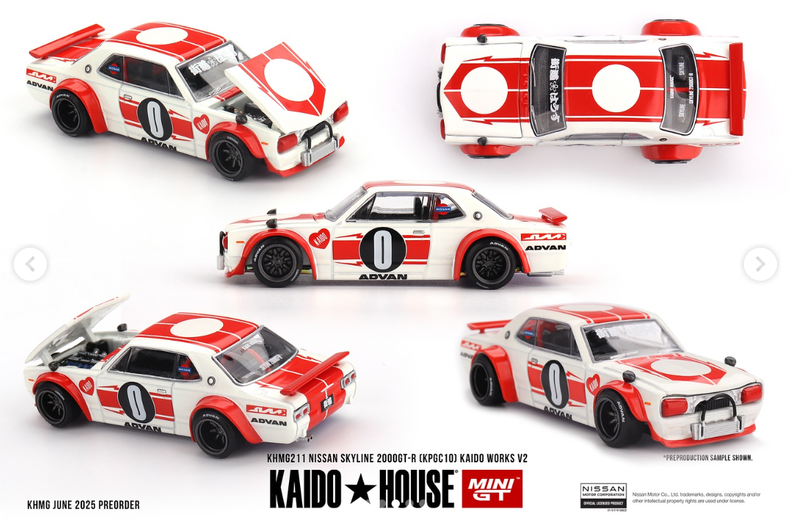 Kaido House x Mini GT 1/64 Nissan Skyline 2000 GT-R (KPGC10) Kaido Works V2 KHMG211 Diecast Scale Model