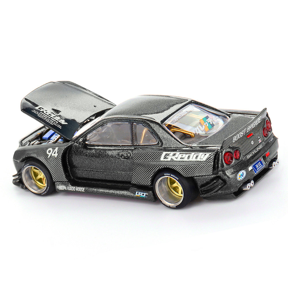 Mini GT 1/64 Nissan Skyline GT-R (R34) Kaido Works GReddy V2 KHMG222 Diecast Scale Model