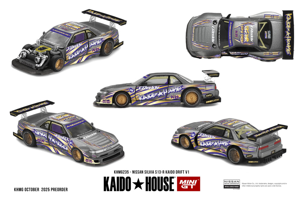 Kaido House x Mini GT 1/64 Nissan Silvia S13-R KAIDO DRIFT V1 KHMG235 Diecast Scale Model Car