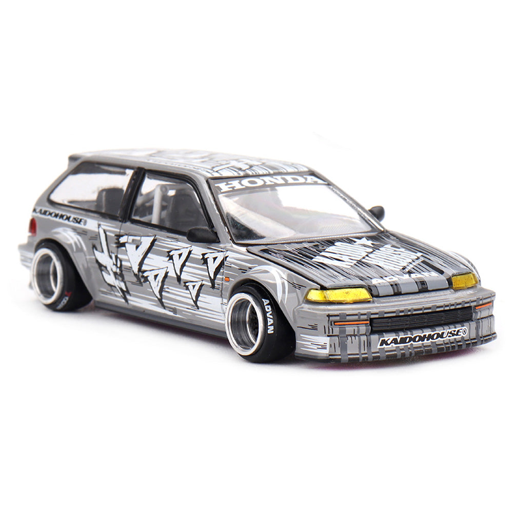 Mini GT 1/64 Kaido House x Mini GT 1:64 Honda Civic (EF) Kaido Manga V1 – Silver KHMG260 Diecast Scale Model