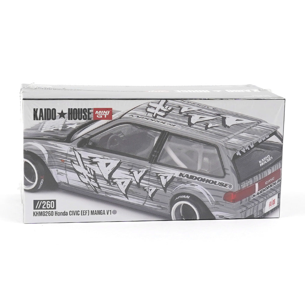 Mini GT 1/64 Kaido House x Mini GT 1:64 Honda Civic (EF) Kaido Manga V1 – Silver KHMG260 Diecast Scale Model