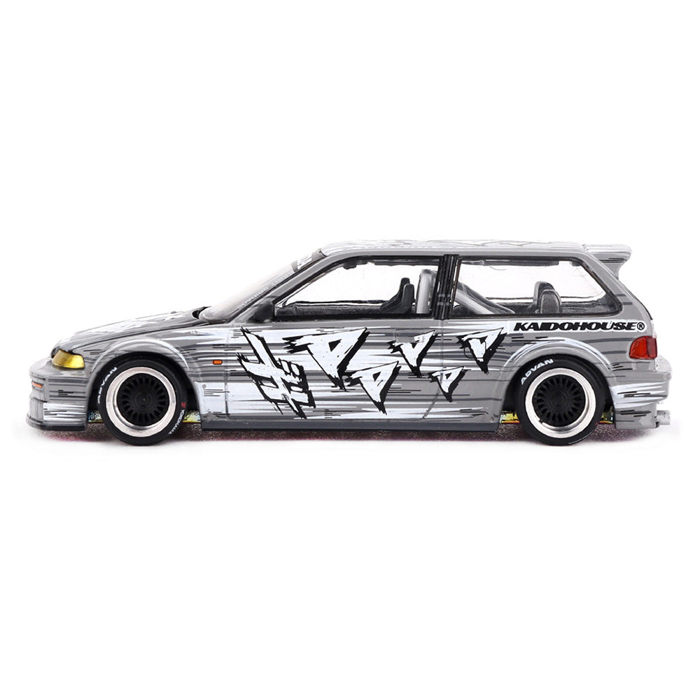 Mini GT 1/64 Kaido House x Mini GT 1:64 Honda Civic (EF) Kaido Manga V1 – Silver KHMG260 Diecast Scale Model