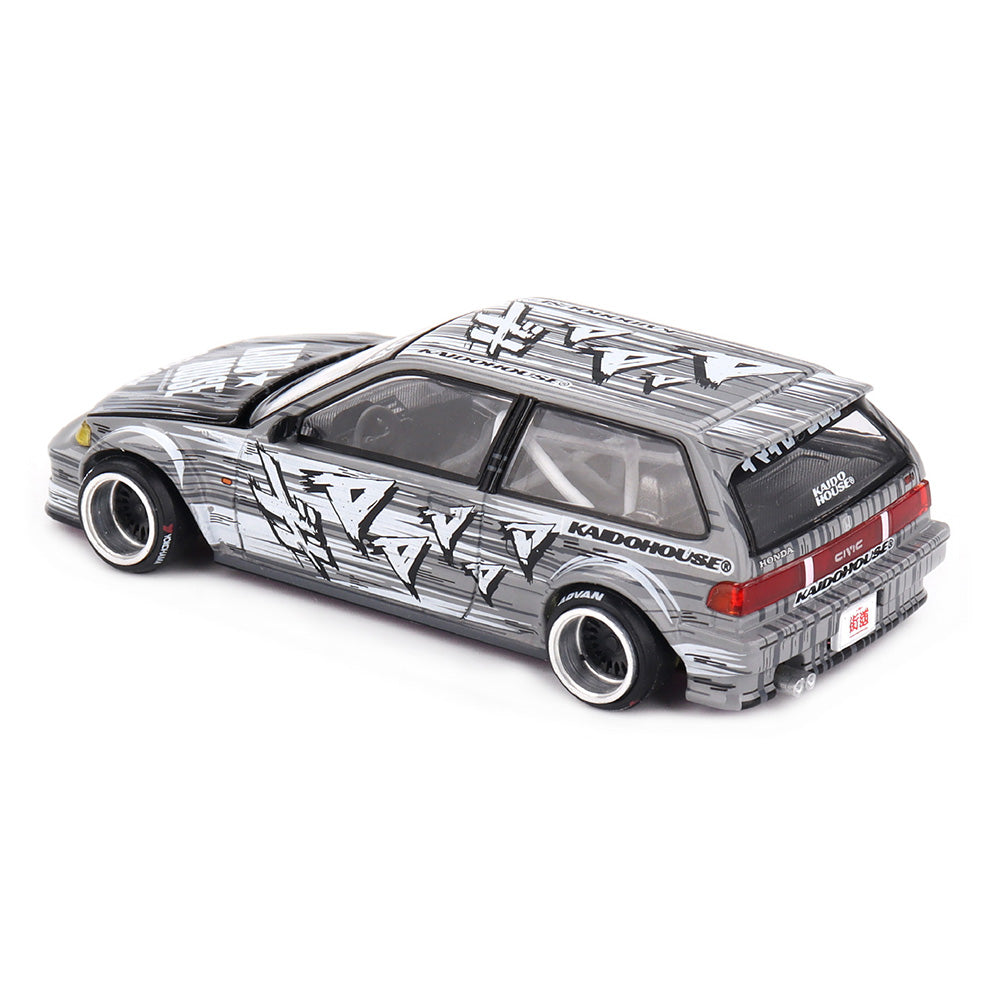 Mini GT 1/64 Kaido House x Mini GT 1:64 Honda Civic (EF) Kaido Manga V1 – Silver KHMG260 Diecast Scale Model