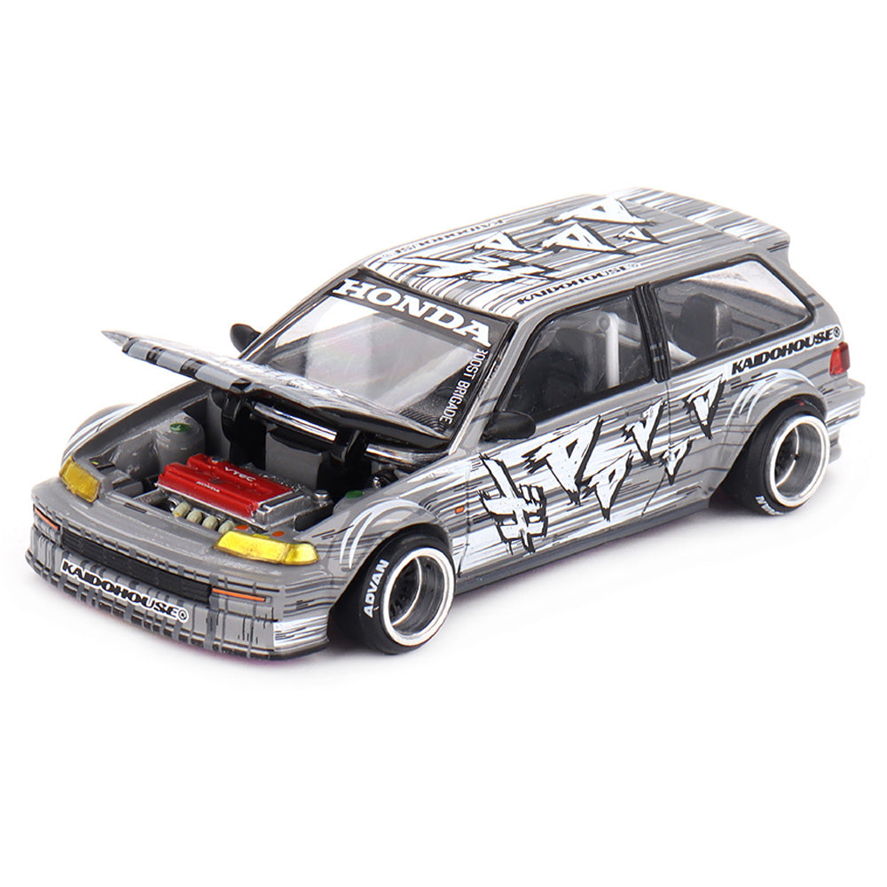Mini GT 1/64 Kaido House x Mini GT 1:64 Honda Civic (EF) Kaido Manga V1 – Silver KHMG260 Diecast Scale Model