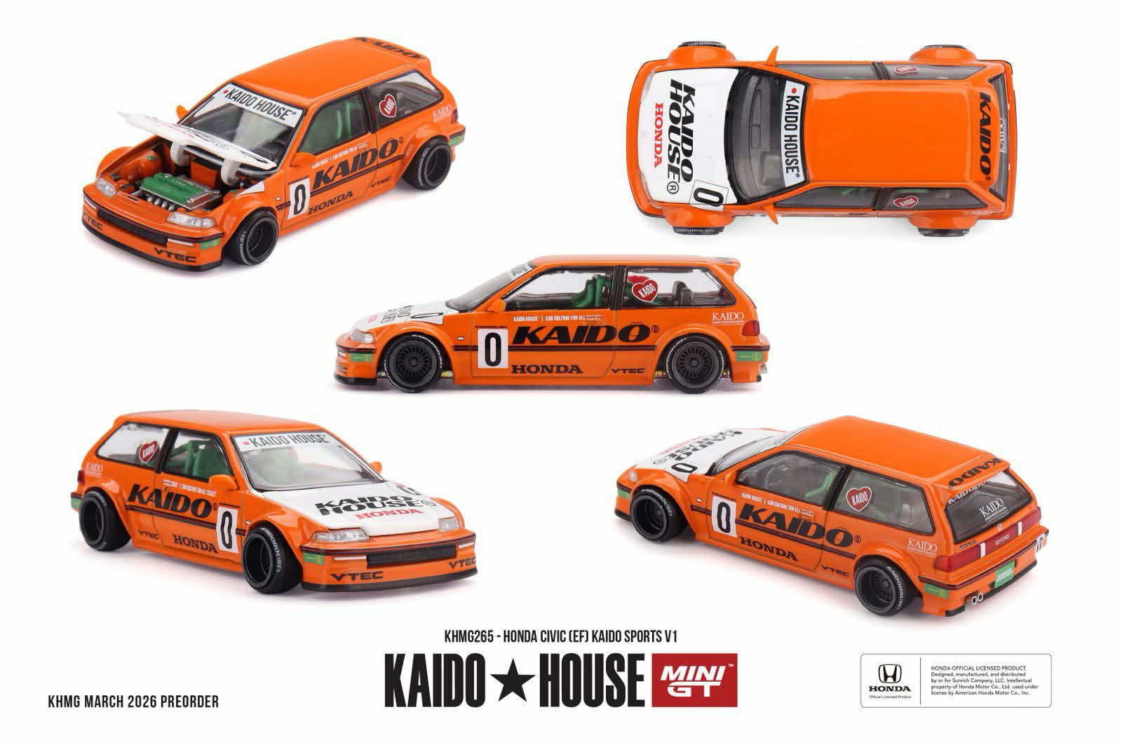 [PRE ORDER] Kaido House x Mini GT 1/64 Honda Civic (EF) Kaido Sports V1 KHMG265 Diecast Scale Model
