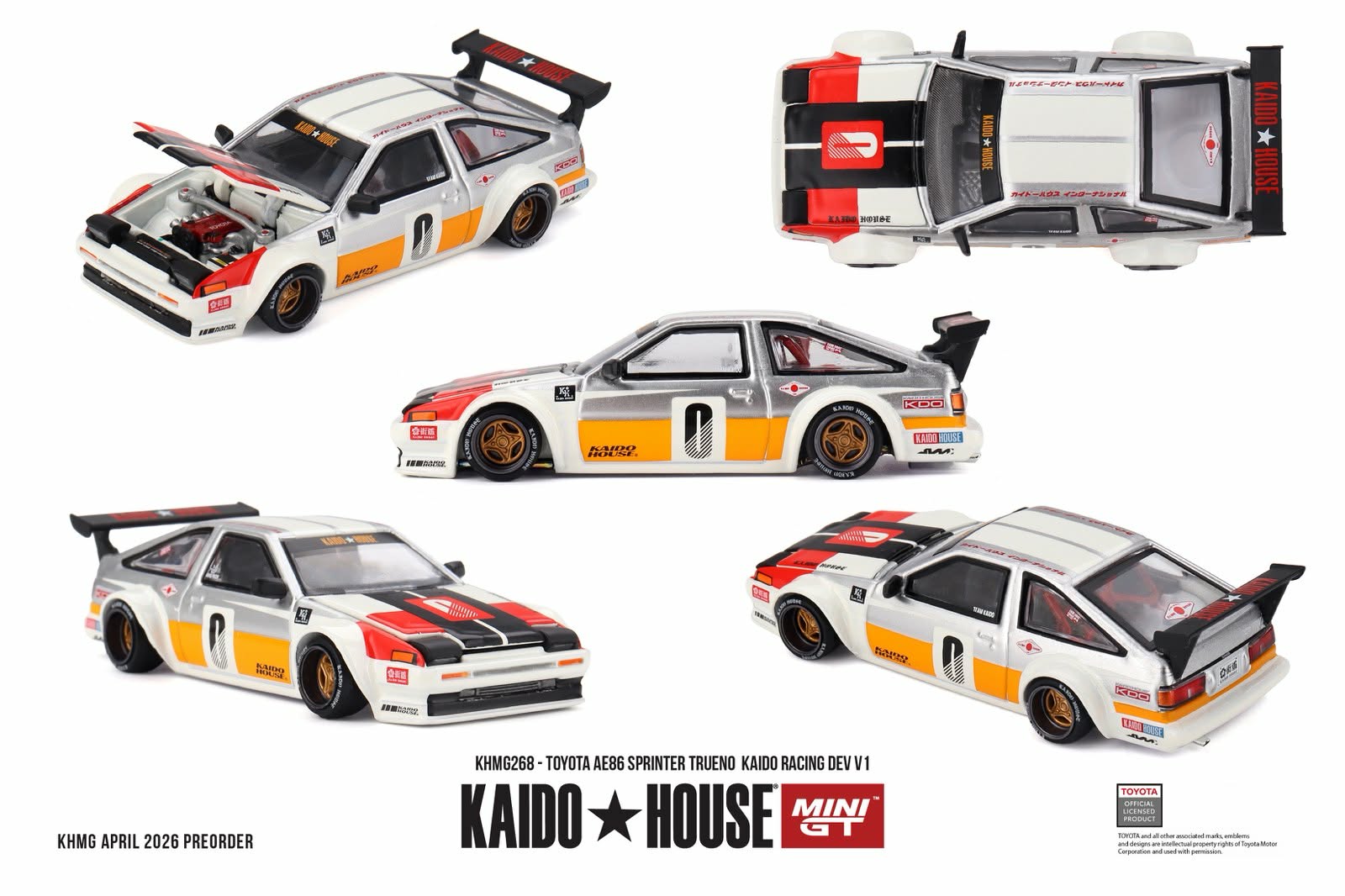 [PRE ORDER] Kaido House x Mini GT 1/64 KHMG268 Toyota AE86 Sprinter Trueno Kaido Racing Dev V1 KHMG268 Diecast Scale Model