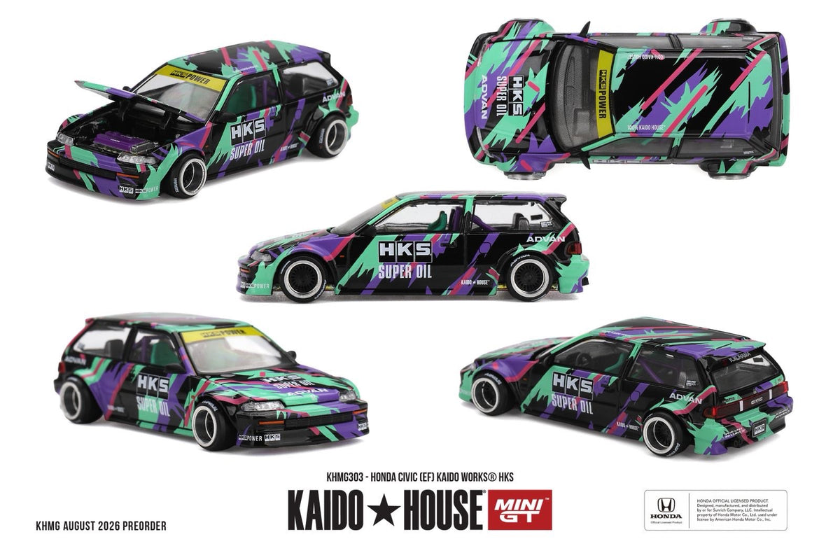 [PRE ORDER] Kaido House x Mini GT 1/64 Honda Civic (EF) Kaido Works HKS KHMG303 Diecast Scale Model