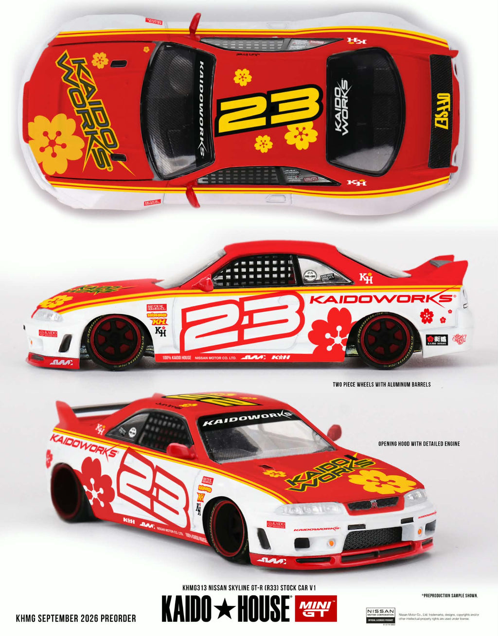[PRE ORDER] Kaido House x Mini GT 1/64 Nissan Skyline GT-R (R33) Kaido Stock Car V1 KHMG313 Diecast Scale Model