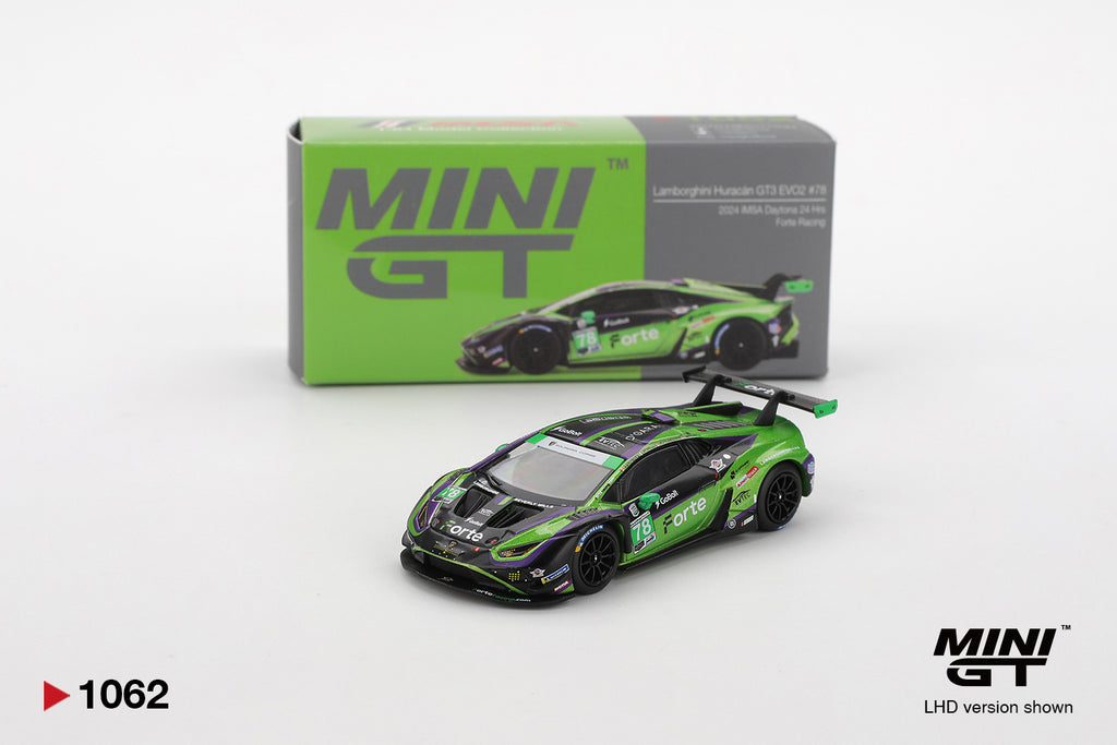 Mini GT 1/64 Lamborghini Huracán GT3 EVO2 #78 Forte Racing 2024 IMSA Daytona 24 Hrs MGT01062-L Diecast Scale Model