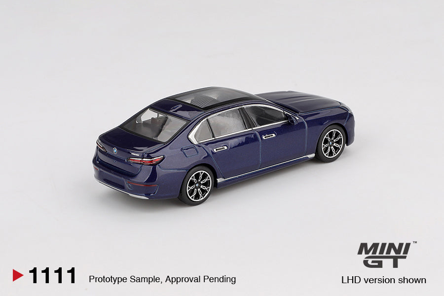 Mini GT 1/64 BMW i7 xDrive60 Tanzanite Blue Metallic MGT01111-L Diecast Scale Model
