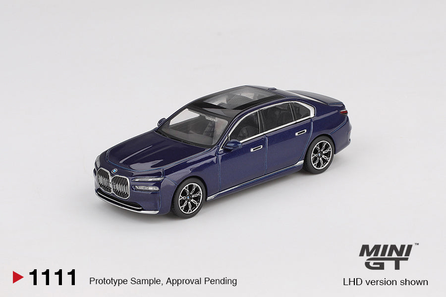 Mini GT 1/64 BMW i7 xDrive60 Tanzanite Blue Metallic MGT01111-L Diecast Scale Model