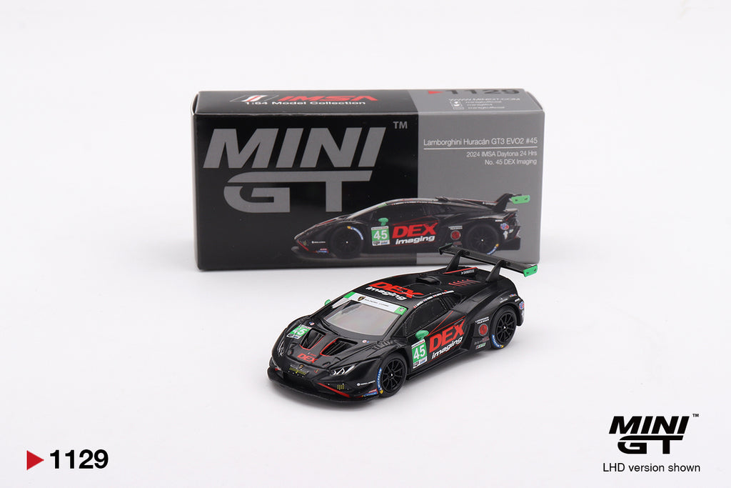 Mini GT 1/64 Lamborghini Huracán GT3 EVO2 #45 No. 45 DEX Imaging  2024 IMSA Daytona 24 Hrs MGT01129-L