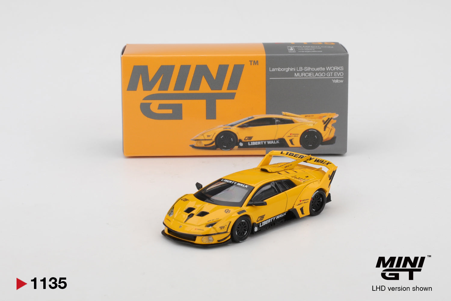 Mini GT 1/64 Lamborghini LB-Silhouette WORKS MURCIELAGO GT Evo Yellow MGT01135-L Diecast Scale Model