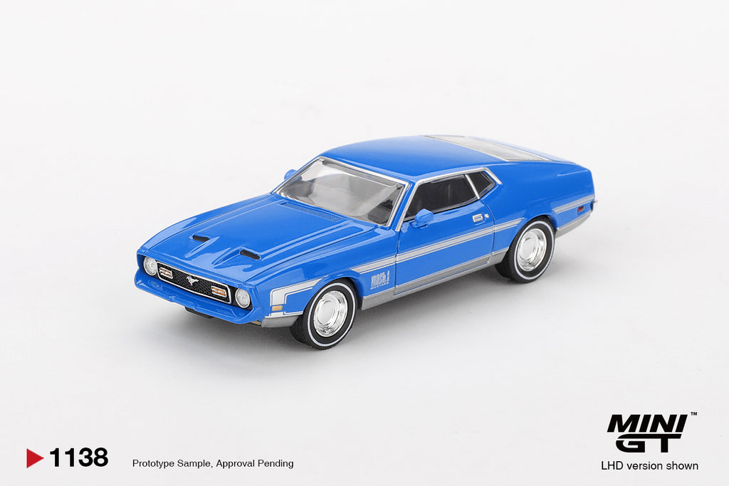 Mini GT 1/64 Ford Mustang Mach 1 Grabber Blue MGT01138-L Diecast Scale Model