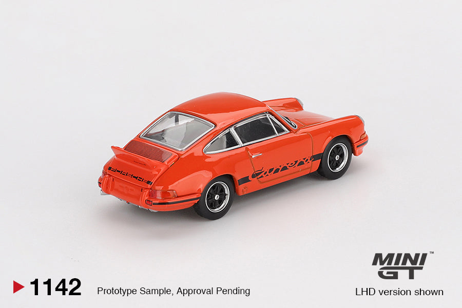 Mini GT 1/64 Porsche 911 Carrera RS 2.7 Tangerine with Black Livery MGT01142-L Diecast Scale Model