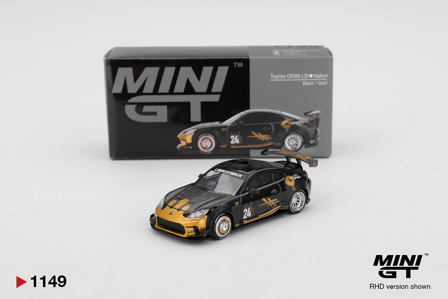 Mini GT 1/64 Toyota GR86 LB★Nation Black / Gold MGT01149-R Diecast Scale Model