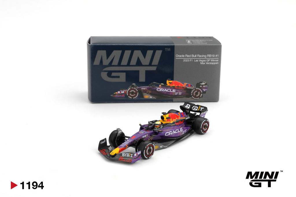 Mini GT 1/64 Oracle Red Bull Racing RB19 #1 Max Verstappen 2023 F1 2023 Las Vegas GP Winner MGT01194-L Diecast Scale Model