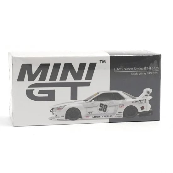 Mini GT 1/64 Nissan GT-R32 LBWK Kaido Works White TAS 2025 MGT01217-R Diecast Scale Model