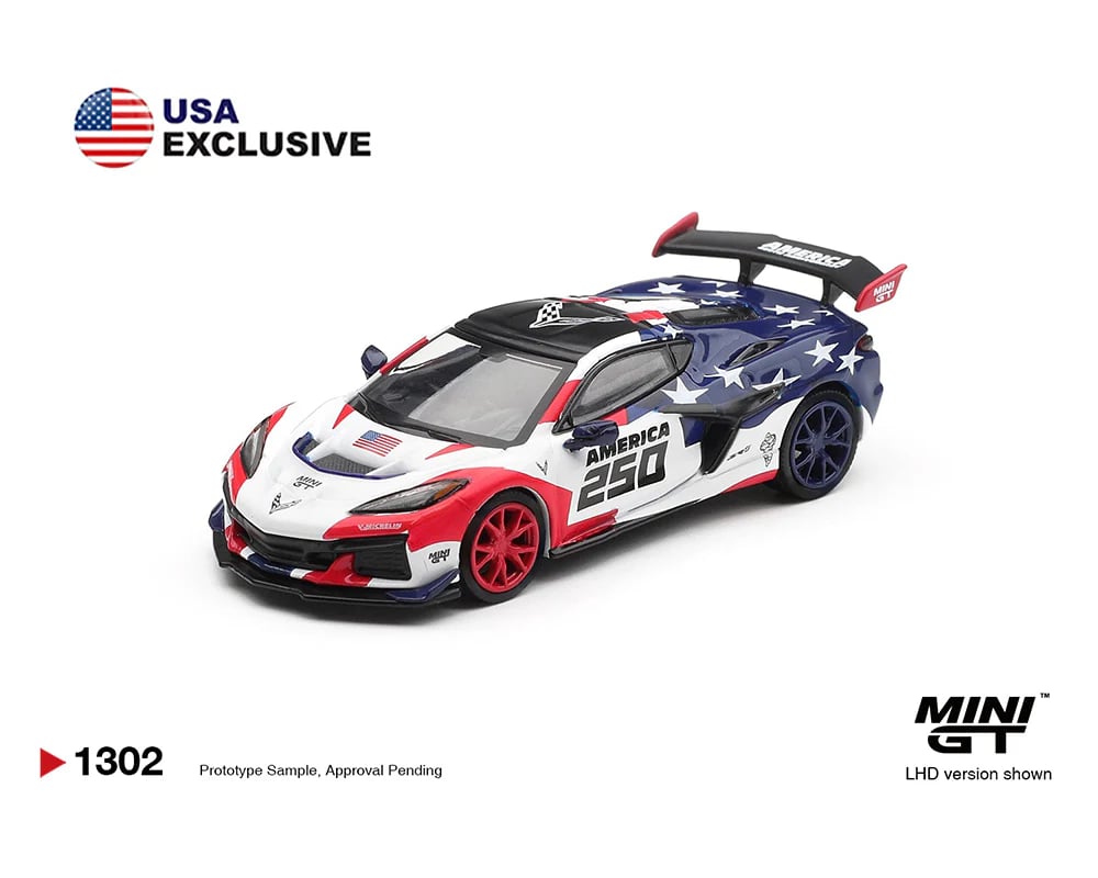 [PRE ORDER] Mini GT 1/64 Chevrolet Corvette ZR1 America 250 USA Exclusive LHD Blister MGT01302-BL Diecast Scale Model