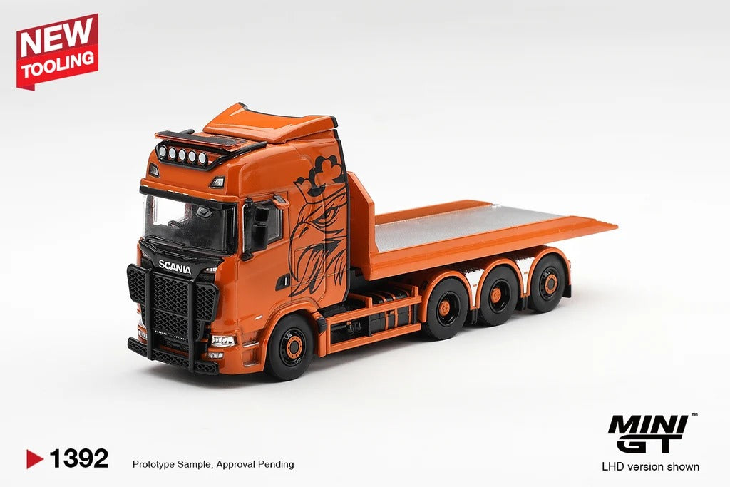 [PRE ORDER] Mini GT 1/64 Scania 770S B8x4NA Hooklift Flatbed Orange MGT01392-L Diecast Scale Model