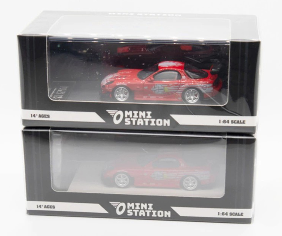 1/64 MINI STATION  RX7 FnF w/ Figures Red Diecast Scale Model